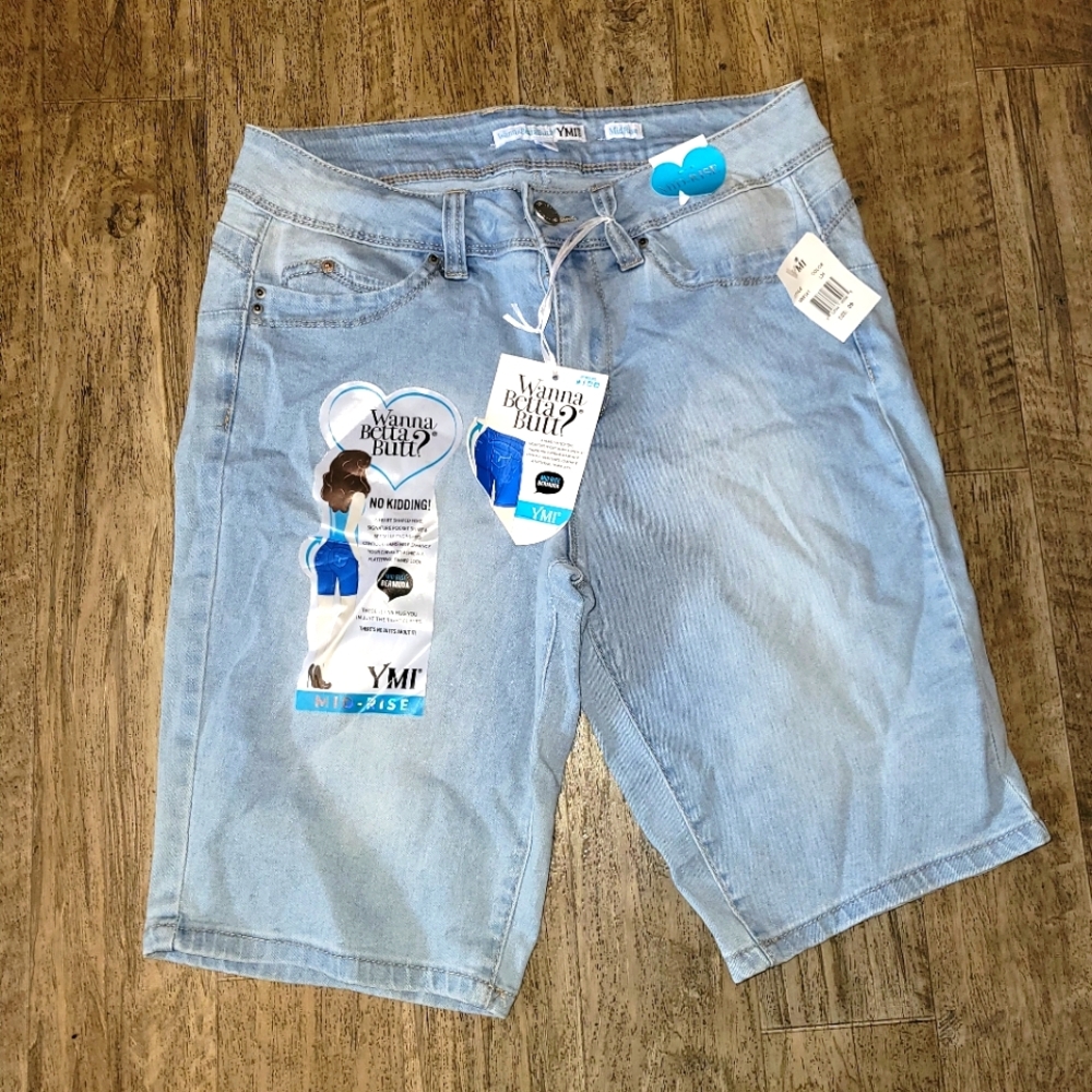 YMI WBB Jean Shorts  Denim Mid Rise Faded Womens Size 9 Bermuda